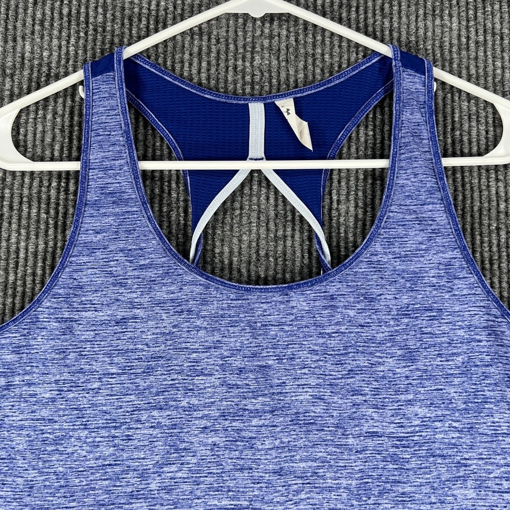 Under Armour Tank Top Womens Medium Blue Fitted Twisted Back Heat Gear Gym
